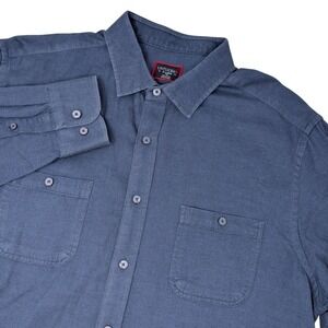 UNTUCKit Hemsworth Blue Herringbone Cotton Button Down Shirt MensXL Tall Tre Fit